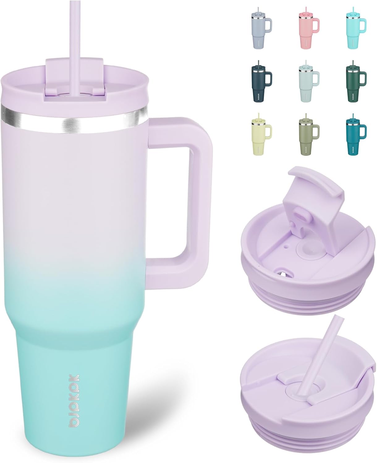 30 oz Insulated Tumbler with Handle & Straw, Stainless Steel | Double Wall Vacuum Insulation, Leak Proof, BPA Free, Dishwasher Safe, Cupholder Friendly, Travel & Outdoor, Bubble Gum