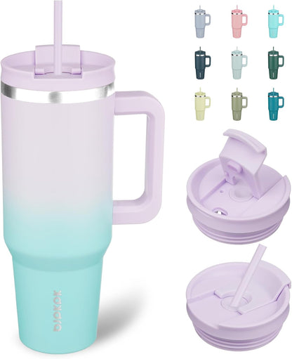 30 oz Insulated Tumbler with Handle & Straw, Stainless Steel | Double Wall Vacuum Insulation, Leak Proof, BPA Free, Dishwasher Safe, Cupholder Friendly, Travel & Outdoor, Bubble Gum