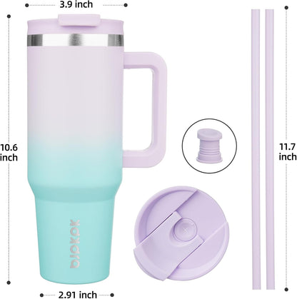 30 oz Insulated Tumbler with Handle & Straw, Stainless Steel | Double Wall Vacuum Insulation, Leak Proof, BPA Free, Dishwasher Safe, Cupholder Friendly, Travel & Outdoor, Bubble Gum