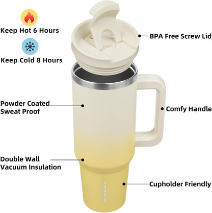 30 oz Insulated Tumbler with Handle & Straw, Stainless Steel | Double Wall Vacuum Insulation, Leak Proof, BPA Free, Dishwasher Safe, Cupholder Friendly, Travel & Outdoor, Bubble Gum
