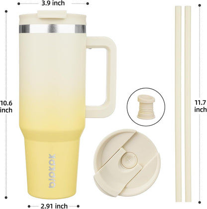 30 oz Insulated Tumbler with Handle & Straw, Stainless Steel | Double Wall Vacuum Insulation, Leak Proof, BPA Free, Dishwasher Safe, Cupholder Friendly, Travel & Outdoor, Bubble Gum
