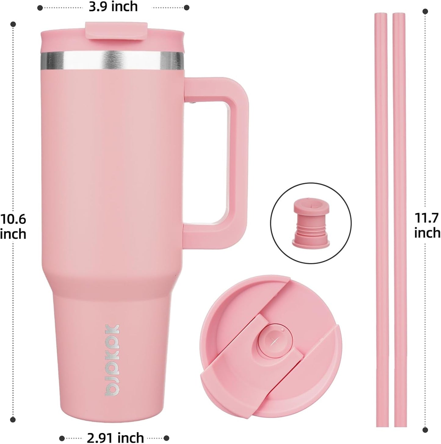 30 oz Insulated Tumbler with Handle & Straw, Stainless Steel | Double Wall Vacuum Insulation, Leak Proof, BPA Free, Dishwasher Safe, Cupholder Friendly, Travel & Outdoor, Bubble Gum
