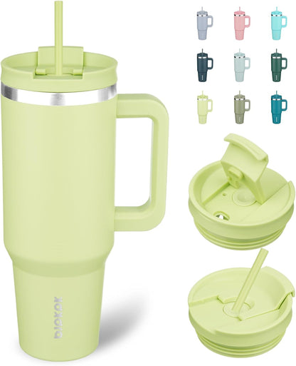 30 oz Insulated Tumbler with Handle & Straw, Stainless Steel | Double Wall Vacuum Insulation, Leak Proof, BPA Free, Dishwasher Safe, Cupholder Friendly, Travel & Outdoor, Bubble Gum