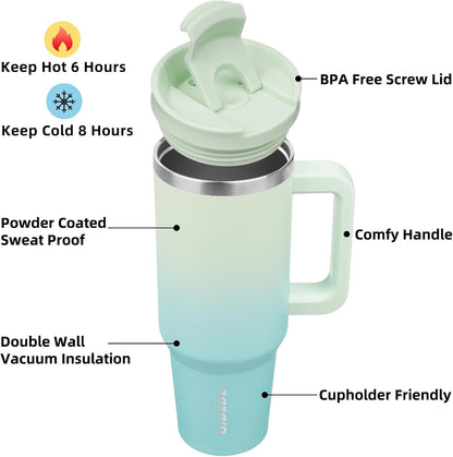30 oz Insulated Tumbler with Handle & Straw, Stainless Steel | Double Wall Vacuum Insulation, Leak Proof, BPA Free, Dishwasher Safe, Cupholder Friendly, Travel & Outdoor, Bubble Gum