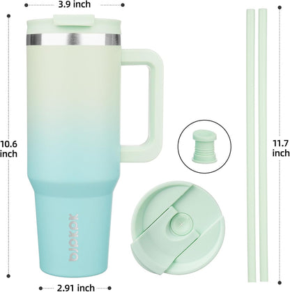 30 oz Insulated Tumbler with Handle & Straw, Stainless Steel | Double Wall Vacuum Insulation, Leak Proof, BPA Free, Dishwasher Safe, Cupholder Friendly, Travel & Outdoor, Bubble Gum