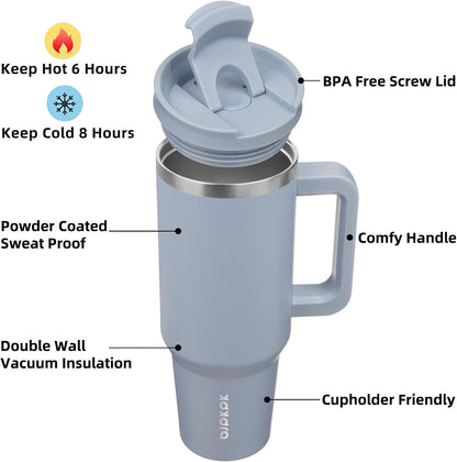 30 oz Insulated Tumbler with Handle & Straw, Stainless Steel | Double Wall Vacuum Insulation, Leak Proof, BPA Free, Dishwasher Safe, Cupholder Friendly, Travel & Outdoor, Bubble Gum