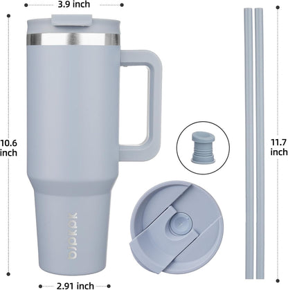 30 oz Insulated Tumbler with Handle & Straw, Stainless Steel | Double Wall Vacuum Insulation, Leak Proof, BPA Free, Dishwasher Safe, Cupholder Friendly, Travel & Outdoor, Bubble Gum