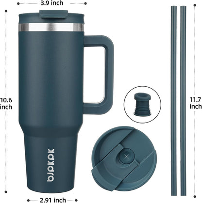 30 oz Insulated Tumbler with Handle & Straw, Stainless Steel | Double Wall Vacuum Insulation, Leak Proof, BPA Free, Dishwasher Safe, Cupholder Friendly, Travel & Outdoor, Bubble Gum