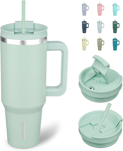 30 oz Insulated Tumbler with Handle & Straw, Stainless Steel | Double Wall Vacuum Insulation, Leak Proof, BPA Free, Dishwasher Safe, Cupholder Friendly, Travel & Outdoor, Bubble Gum