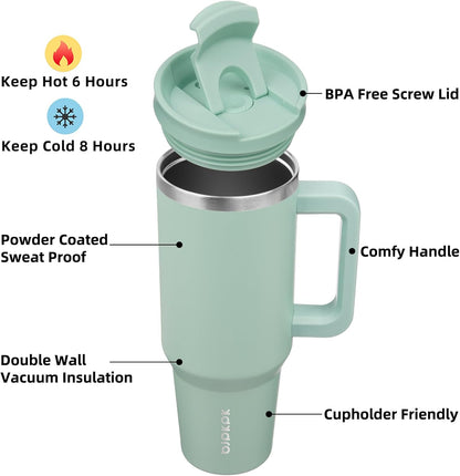 30 oz Insulated Tumbler with Handle & Straw, Stainless Steel | Double Wall Vacuum Insulation, Leak Proof, BPA Free, Dishwasher Safe, Cupholder Friendly, Travel & Outdoor, Bubble Gum