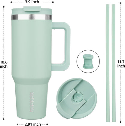 30 oz Insulated Tumbler with Handle & Straw, Stainless Steel | Double Wall Vacuum Insulation, Leak Proof, BPA Free, Dishwasher Safe, Cupholder Friendly, Travel & Outdoor, Bubble Gum