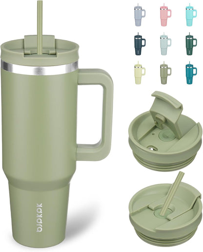 30 oz Insulated Tumbler with Handle & Straw, Stainless Steel | Double Wall Vacuum Insulation, Leak Proof, BPA Free, Dishwasher Safe, Cupholder Friendly, Travel & Outdoor, Bubble Gum