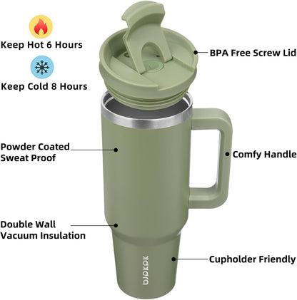 30 oz Insulated Tumbler with Handle & Straw, Stainless Steel | Double Wall Vacuum Insulation, Leak Proof, BPA Free, Dishwasher Safe, Cupholder Friendly, Travel & Outdoor, Bubble Gum