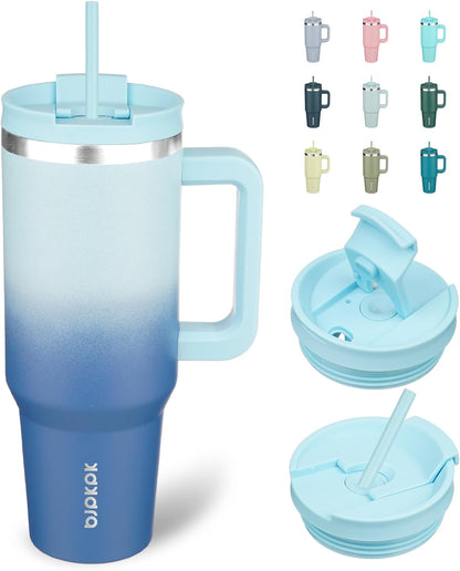 30 oz Insulated Tumbler with Handle & Straw, Stainless Steel | Double Wall Vacuum Insulation, Leak Proof, BPA Free, Dishwasher Safe, Cupholder Friendly, Travel & Outdoor, Bubble Gum