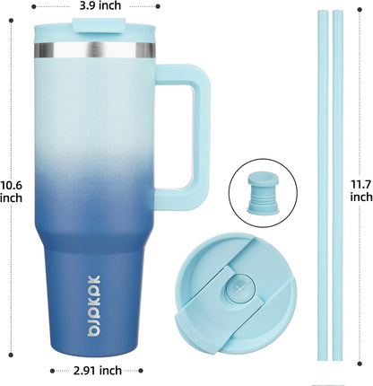 30 oz Insulated Tumbler with Handle & Straw, Stainless Steel | Double Wall Vacuum Insulation, Leak Proof, BPA Free, Dishwasher Safe, Cupholder Friendly, Travel & Outdoor, Bubble Gum