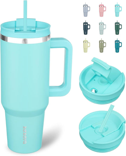 30 oz Insulated Tumbler with Handle & Straw, Stainless Steel | Double Wall Vacuum Insulation, Leak Proof, BPA Free, Dishwasher Safe, Cupholder Friendly, Travel & Outdoor, Bubble Gum