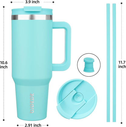 30 oz Insulated Tumbler with Handle & Straw, Stainless Steel | Double Wall Vacuum Insulation, Leak Proof, BPA Free, Dishwasher Safe, Cupholder Friendly, Travel & Outdoor, Bubble Gum