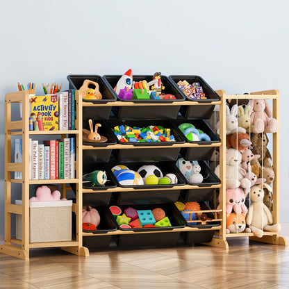 Toy Storage Organizer with Bookshelf and Stuffed Animal Storage - Kids Playroom Organization with Shelves and 12 Toy Bins - Toddler Living Room Toy Box for Lego - Nursery Bedroom Decor Essential