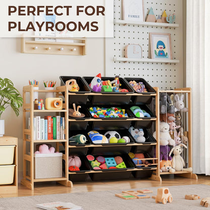 Toy Storage Organizer with Bookshelf and Stuffed Animal Storage - Kids Playroom Organization with Shelves and 12 Toy Bins - Toddler Living Room Toy Box for Lego - Nursery Bedroom Decor Essential
