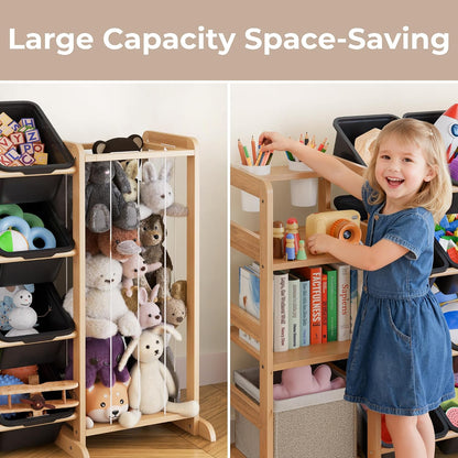 Toy Storage Organizer with Bookshelf and Stuffed Animal Storage - Kids Playroom Organization with Shelves and 12 Toy Bins - Toddler Living Room Toy Box for Lego - Nursery Bedroom Decor Essential
