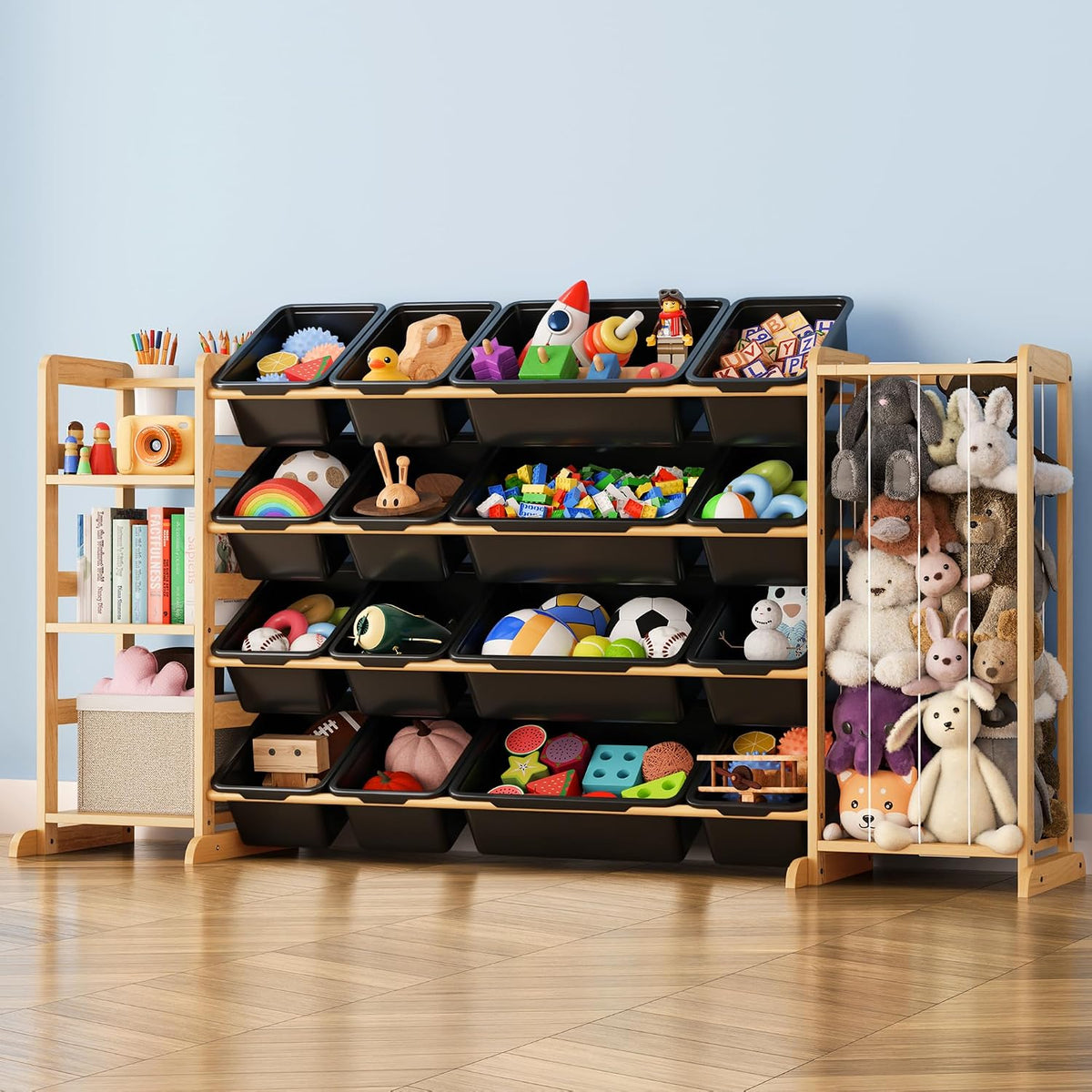 Toy Storage Organizer with Bookshelf and Stuffed Animal Storage - Kids Playroom Organization with Shelves and 12 Toy Bins - Toddler Living Room Toy Box for Lego - Nursery Bedroom Decor Essential