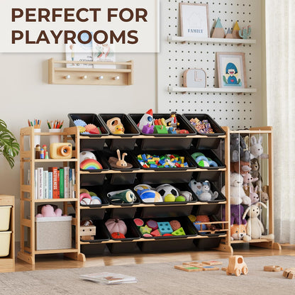 Toy Storage Organizer with Bookshelf and Stuffed Animal Storage - Kids Playroom Organization with Shelves and 12 Toy Bins - Toddler Living Room Toy Box for Lego - Nursery Bedroom Decor Essential