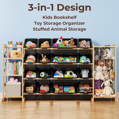 Toy Storage Organizer with Bookshelf and Stuffed Animal Storage - Kids Playroom Organization with Shelves and 12 Toy Bins - Toddler Living Room Toy Box for Lego - Nursery Bedroom Decor Essential