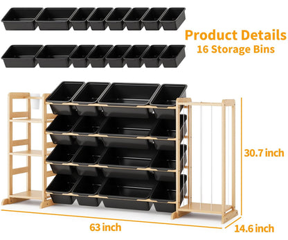 Toy Storage Organizer with Bookshelf and Stuffed Animal Storage - Kids Playroom Organization with Shelves and 12 Toy Bins - Toddler Living Room Toy Box for Lego - Nursery Bedroom Decor Essential