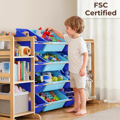 Toy Storage Organizer with Bookshelf and Stuffed Animal Storage - Kids Playroom Organization with Shelves and 12 Toy Bins - Toddler Living Room Toy Box for Lego - Nursery Bedroom Decor Essential