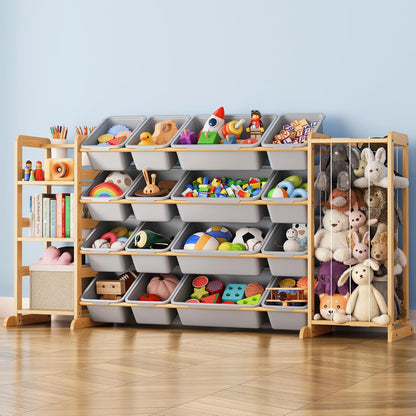 Toy Storage Organizer with Bookshelf and Stuffed Animal Storage - Kids Playroom Organization with Shelves and 12 Toy Bins - Toddler Living Room Toy Box for Lego - Nursery Bedroom Decor Essential