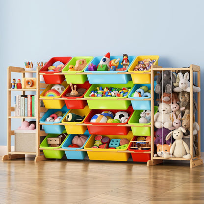 Toy Storage Organizer with Bookshelf and Stuffed Animal Storage - Kids Playroom Organization with Shelves and 12 Toy Bins - Toddler Living Room Toy Box for Lego - Nursery Bedroom Decor Essential