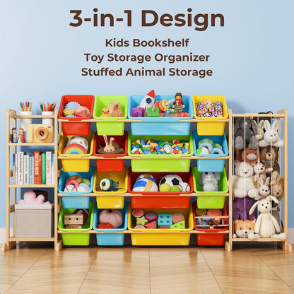 Toy Storage Organizer with Bookshelf and Stuffed Animal Storage - Kids Playroom Organization with Shelves and 12 Toy Bins - Toddler Living Room Toy Box for Lego - Nursery Bedroom Decor Essential
