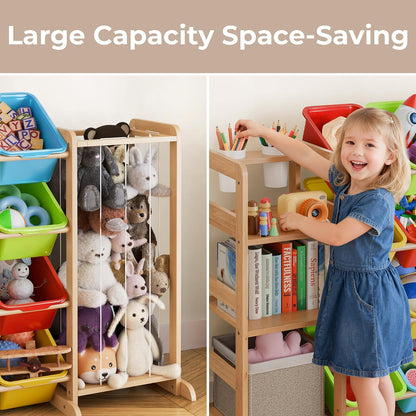Toy Storage Organizer with Bookshelf and Stuffed Animal Storage - Kids Playroom Organization with Shelves and 12 Toy Bins - Toddler Living Room Toy Box for Lego - Nursery Bedroom Decor Essential