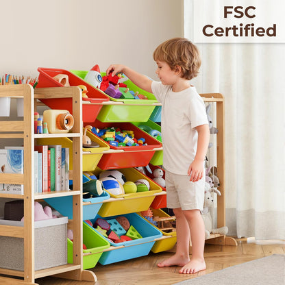 Toy Storage Organizer with Bookshelf and Stuffed Animal Storage - Kids Playroom Organization with Shelves and 12 Toy Bins - Toddler Living Room Toy Box for Lego - Nursery Bedroom Decor Essential
