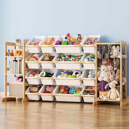 Toy Storage Organizer with Bookshelf and Stuffed Animal Storage - Kids Playroom Organization with Shelves and 12 Toy Bins - Toddler Living Room Toy Box for Lego - Nursery Bedroom Decor Essential