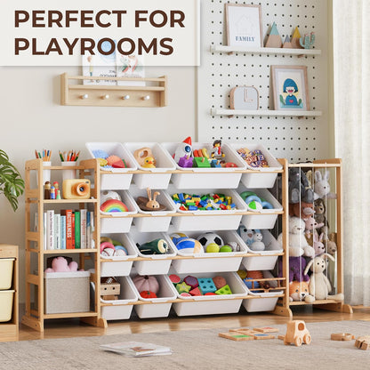 Toy Storage Organizer with Bookshelf and Stuffed Animal Storage - Kids Playroom Organization with Shelves and 12 Toy Bins - Toddler Living Room Toy Box for Lego - Nursery Bedroom Decor Essential