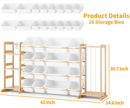 Toy Storage Organizer with Bookshelf and Stuffed Animal Storage - Kids Playroom Organization with Shelves and 12 Toy Bins - Toddler Living Room Toy Box for Lego - Nursery Bedroom Decor Essential
