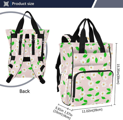 Diaper Bag Backpack, Multifunction Travel Bag for Moms Dads, Baby Changing Bag with Insulted Pockets, Stroller Straps and Side Bottle Pockets White Floral Pattern
