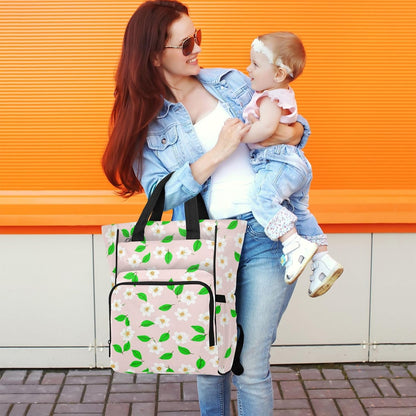 Diaper Bag Backpack, Multifunction Travel Bag for Moms Dads, Baby Changing Bag with Insulted Pockets, Stroller Straps and Side Bottle Pockets White Floral Pattern