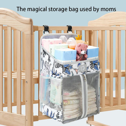 Changing Table Diaper Organizer, Nursery Caddy Organizer for Cribs Playard Baby Essentials Storage, Oxford Fabric Baby Bedside Hanging Storage Bag with Organized Compartments