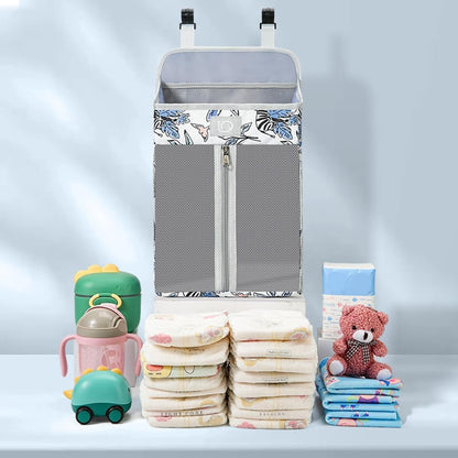 Changing Table Diaper Organizer, Nursery Caddy Organizer for Cribs Playard Baby Essentials Storage, Oxford Fabric Baby Bedside Hanging Storage Bag with Organized Compartments