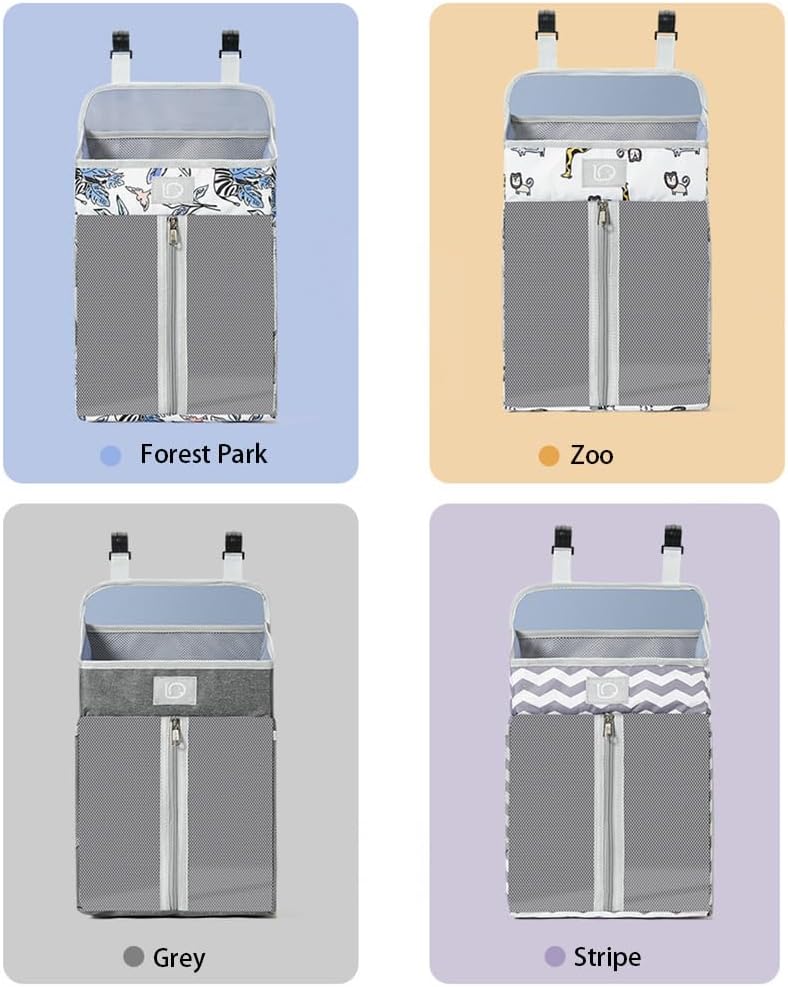 Changing Table Diaper Organizer, Nursery Caddy Organizer for Cribs Playard Baby Essentials Storage, Oxford Fabric Baby Bedside Hanging Storage Bag with Organized Compartments