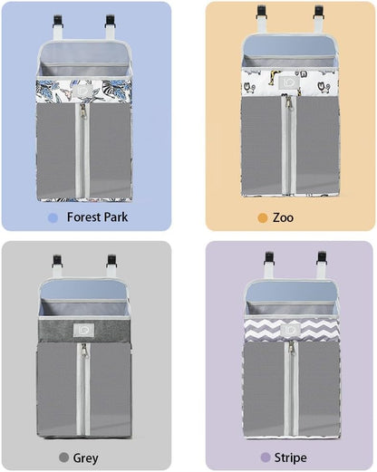 Changing Table Diaper Organizer, Nursery Caddy Organizer for Cribs Playard Baby Essentials Storage, Oxford Fabric Baby Bedside Hanging Storage Bag with Organized Compartments