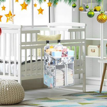 Changing Table Diaper Organizer, Nursery Caddy Organizer for Cribs Playard Baby Essentials Storage, Oxford Fabric Baby Bedside Hanging Storage Bag with Organized Compartments