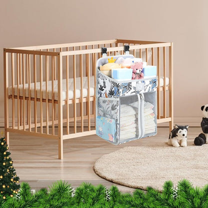 Changing Table Diaper Organizer, Nursery Caddy Organizer for Cribs Playard Baby Essentials Storage, Oxford Fabric Baby Bedside Hanging Storage Bag with Organized Compartments