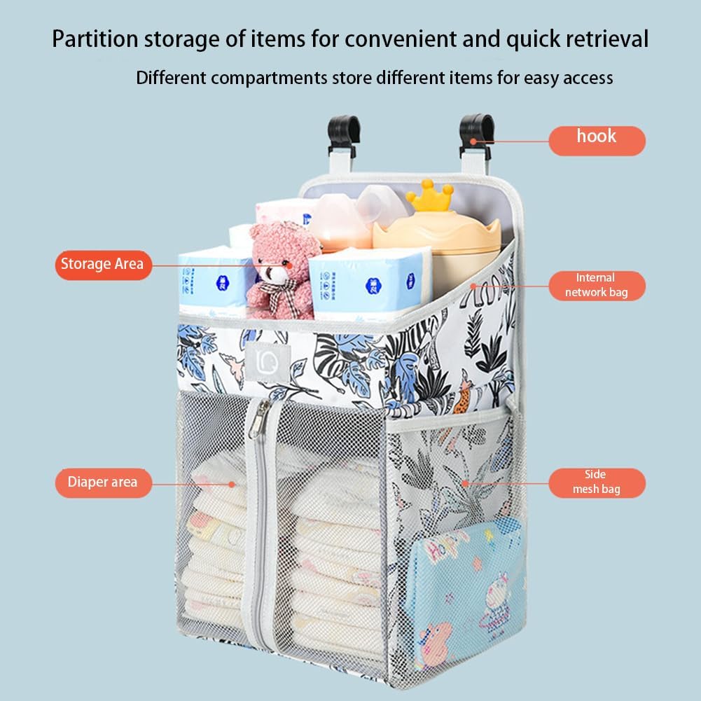 Changing Table Diaper Organizer, Nursery Caddy Organizer for Cribs Playard Baby Essentials Storage, Oxford Fabric Baby Bedside Hanging Storage Bag with Organized Compartments