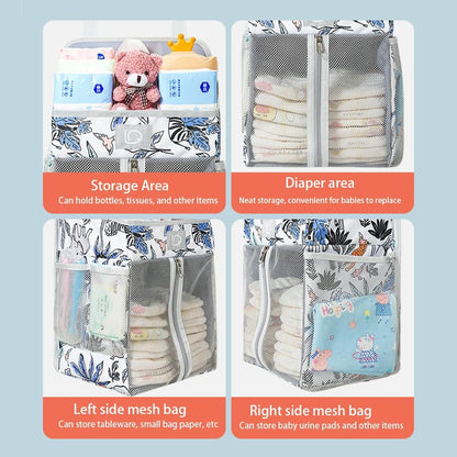 Changing Table Diaper Organizer, Nursery Caddy Organizer for Cribs Playard Baby Essentials Storage, Oxford Fabric Baby Bedside Hanging Storage Bag with Organized Compartments