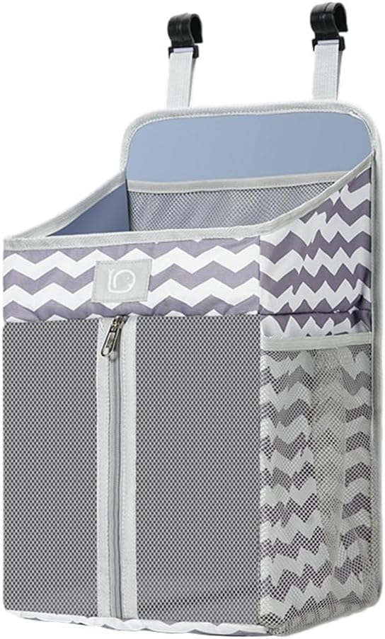 Changing Table Diaper Organizer, Nursery Caddy Organizer for Cribs Playard Baby Essentials Storage, Oxford Fabric Baby Bedside Hanging Storage Bag with Organized Compartments