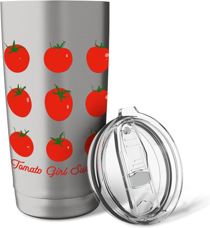 Tomato Girl Summer Cute Grid Retro Fruitcore Aesthetic Stainless Steel Insulated Tumbler