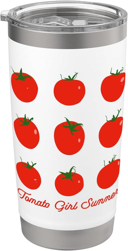 Tomato Girl Summer Cute Grid Retro Fruitcore Aesthetic Stainless Steel Insulated Tumbler